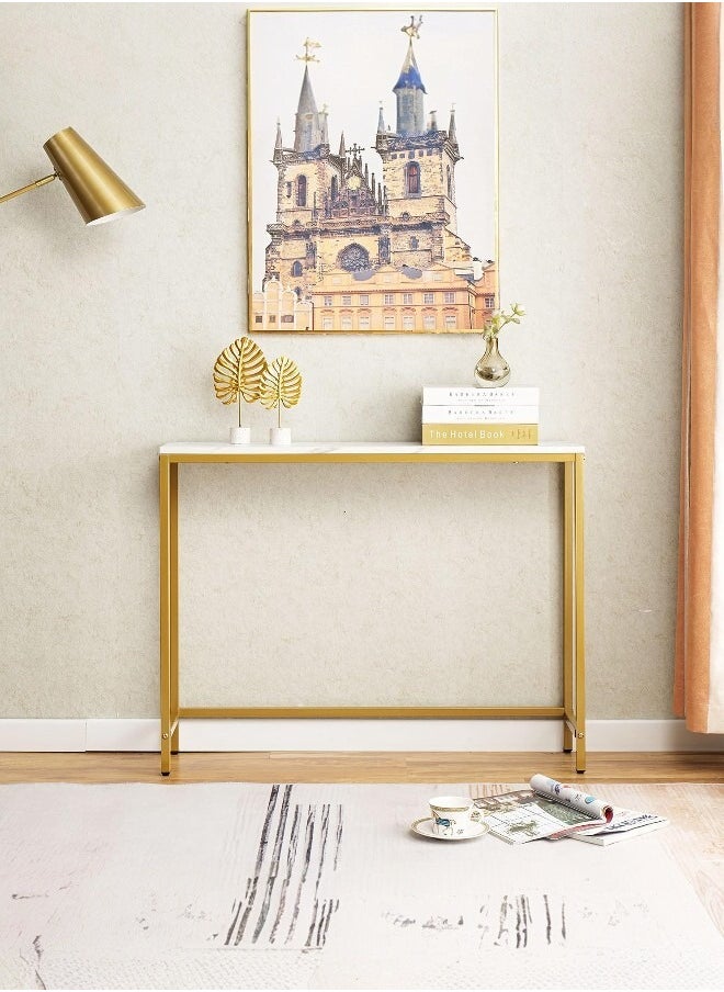 woodx - Modern Console Table with Faux Marble Top and Gold Metal Frame – Elegant Entryway Table - Image 1