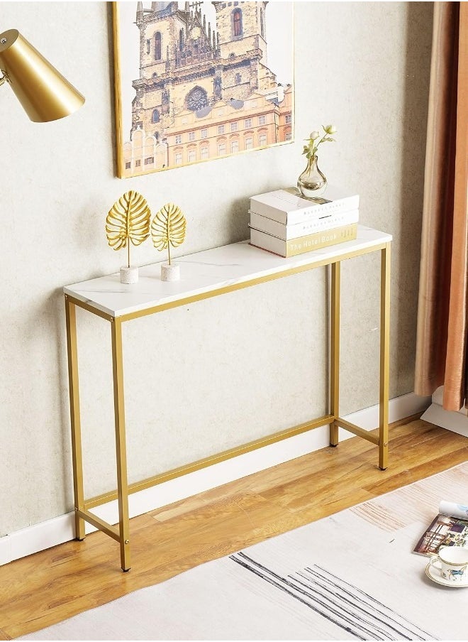 woodx - Modern Console Table with Faux Marble Top and Gold Metal Frame – Elegant Entryway Table - Image 1