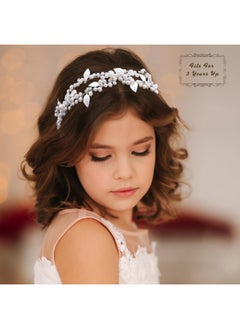 Oriamour Bridal Headband Wedding Headpiece For Bride Flower Girl Headpiece Pearls Flowers Wedding Headband For Girls Princess Pearl Hair Accessories For Birthday Partypromwedding  - Image 2