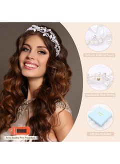 Oriamour Bridal Headband Wedding Headpiece For Bride Flower Girl Headpiece Pearls Flowers Wedding Headband For Girls Princess Pearl Hair Accessories For Birthday Partypromwedding  - Image 4