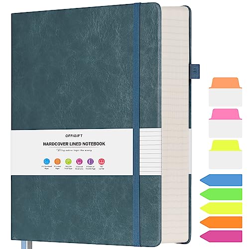 OFFIGIFT College Ruled Notebook, Large A4 Hardcover Leather Journal, 312 Numbered Pages Writing Journal, 100gsm No Bleed Paper, Lined Journal Notebook for Women Men School Office, 8.5''×11'', Grey Blue - Image 1