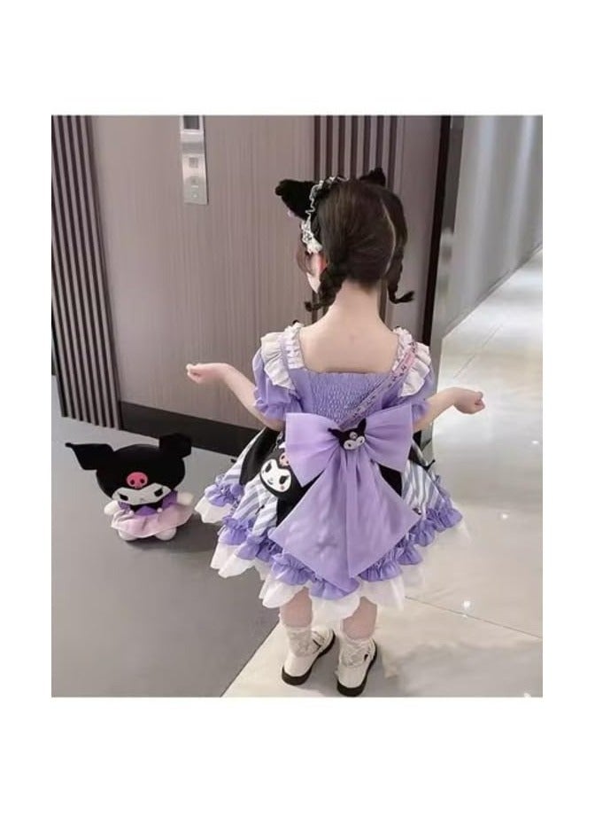 CMGTYYD Maid Costume Dress with Apron, Purple and Black, Cute Style with Cat Character Design 120CM - Image 2