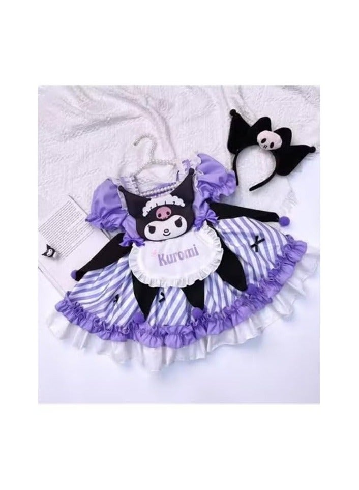 CMGTYYD Maid Costume Dress with Apron, Purple and Black, Cute Style with Cat Character Design 120CM - Image 3