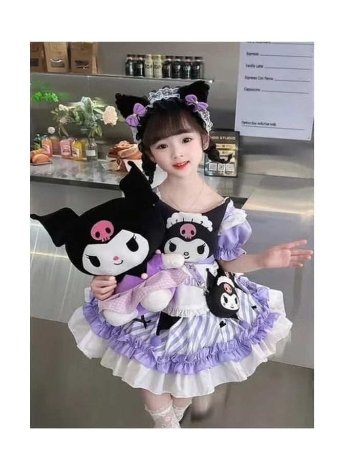 CMGTYYD Maid Costume Dress with Apron, Purple and Black, Cute Style with Cat Character Design 120CM - Image 4
