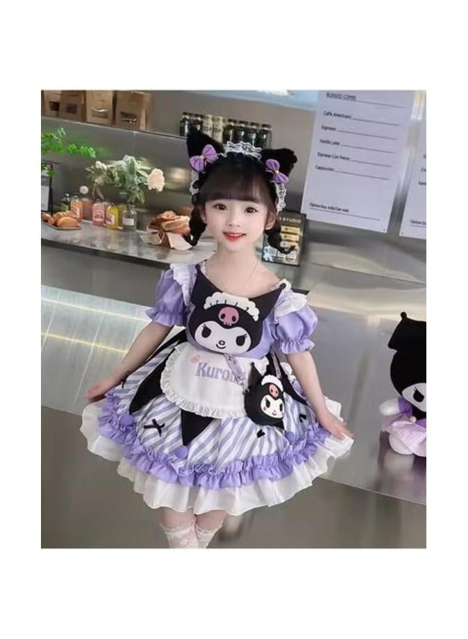 CMGTYYD Maid Costume Dress with Apron, Purple and Black, Cute Style with Cat Character Design 120CM - Image 5