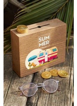 Tekno Trust Summer Vacation Illustrated Wooden Money Box  - Image 1