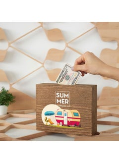 Tekno Trust Summer Vacation Illustrated Wooden Money Box  - Image 2