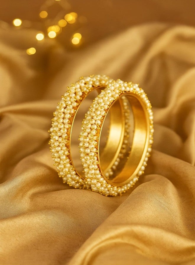 JFL - Jewellery for Less JFL- Traditional & Ethnic One Gram Gold plated Leheriaya Pearl Bangles for Women & Girls. (Size- 2.2 - Image 4