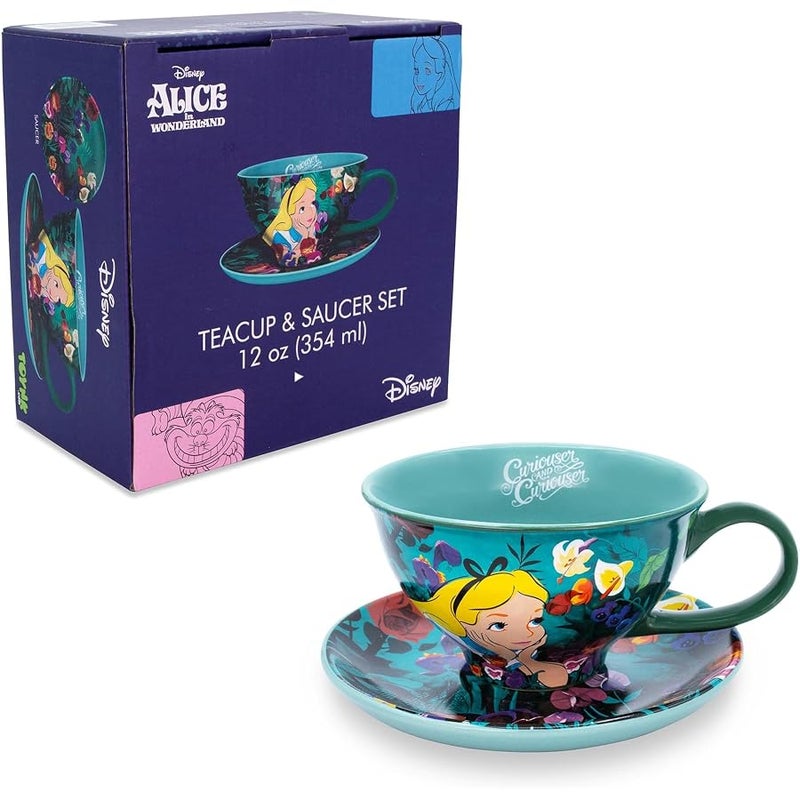 سيلفر بوفالو طقم فناجين شاي وصحون من السيراميك بطبعة «Alice in Wonderland سيلفر بافلو Disney 12 أونصة» | مجموعة هدايا حفلات الشاي للقهوة والاسبريسو والموكا واللاتيه | هدايا ومقتنيات لطيفة - Image 3