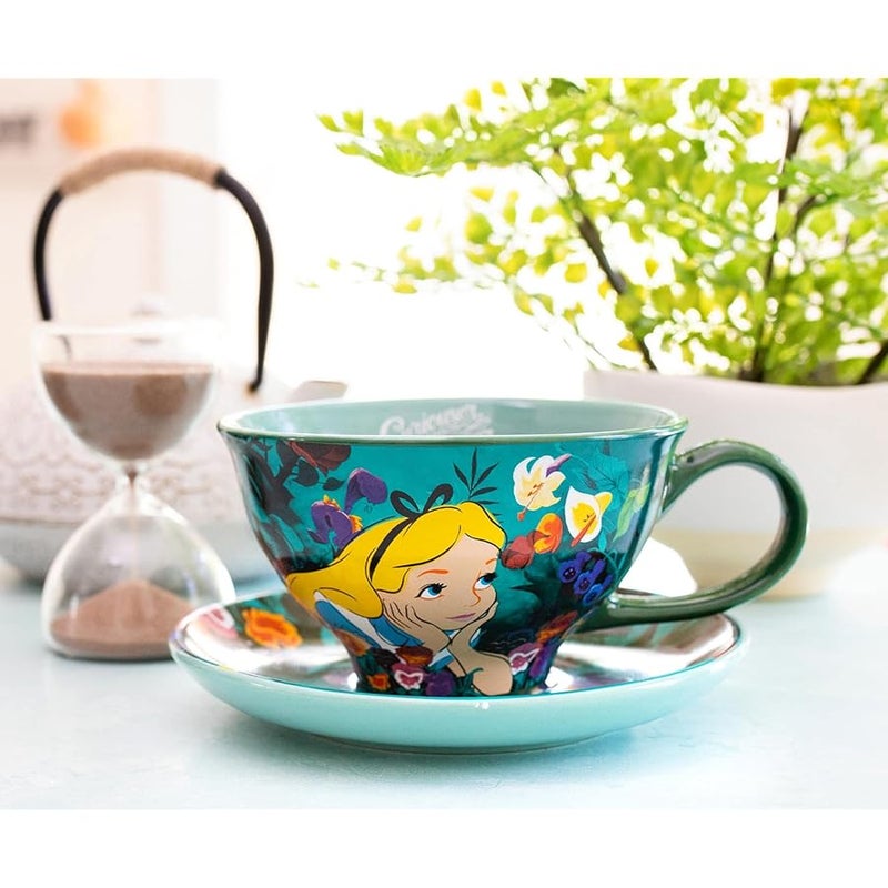سيلفر بوفالو طقم فناجين شاي وصحون من السيراميك بطبعة «Alice in Wonderland سيلفر بافلو Disney 12 أونصة» | مجموعة هدايا حفلات الشاي للقهوة والاسبريسو والموكا واللاتيه | هدايا ومقتنيات لطيفة - Image 4