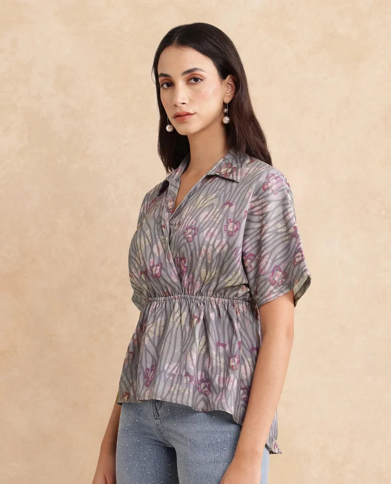 Rareism Women's Elasticated Fit And Flare Top