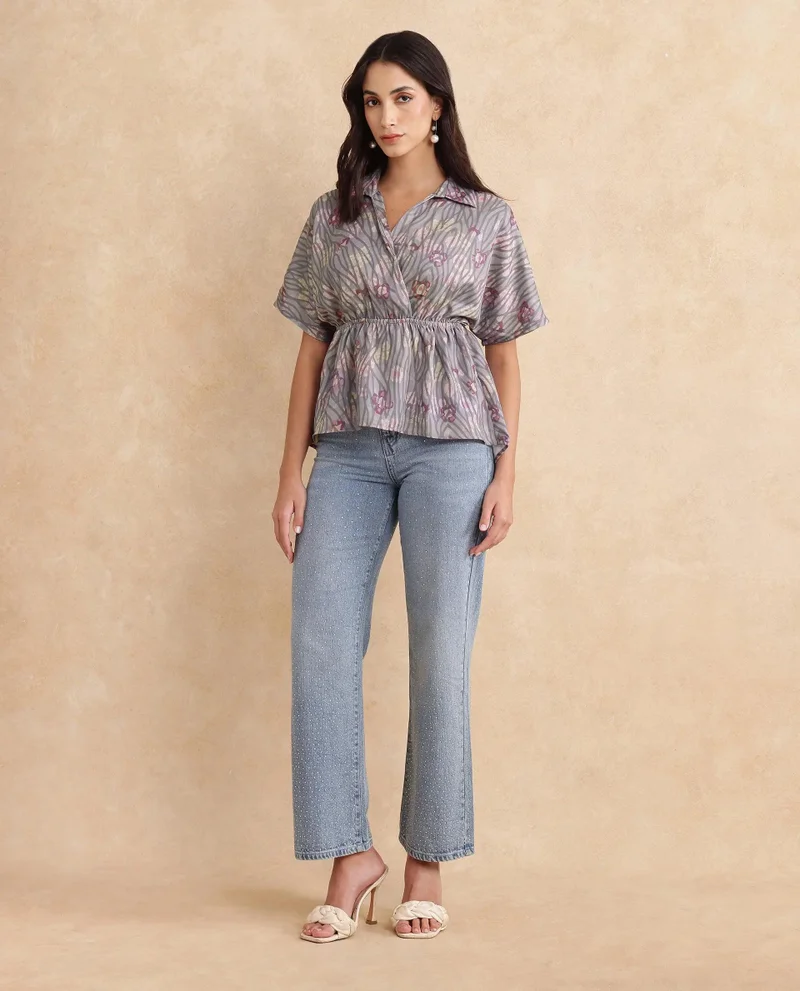 Rareism Women's Elasticated Fit And Flare Top