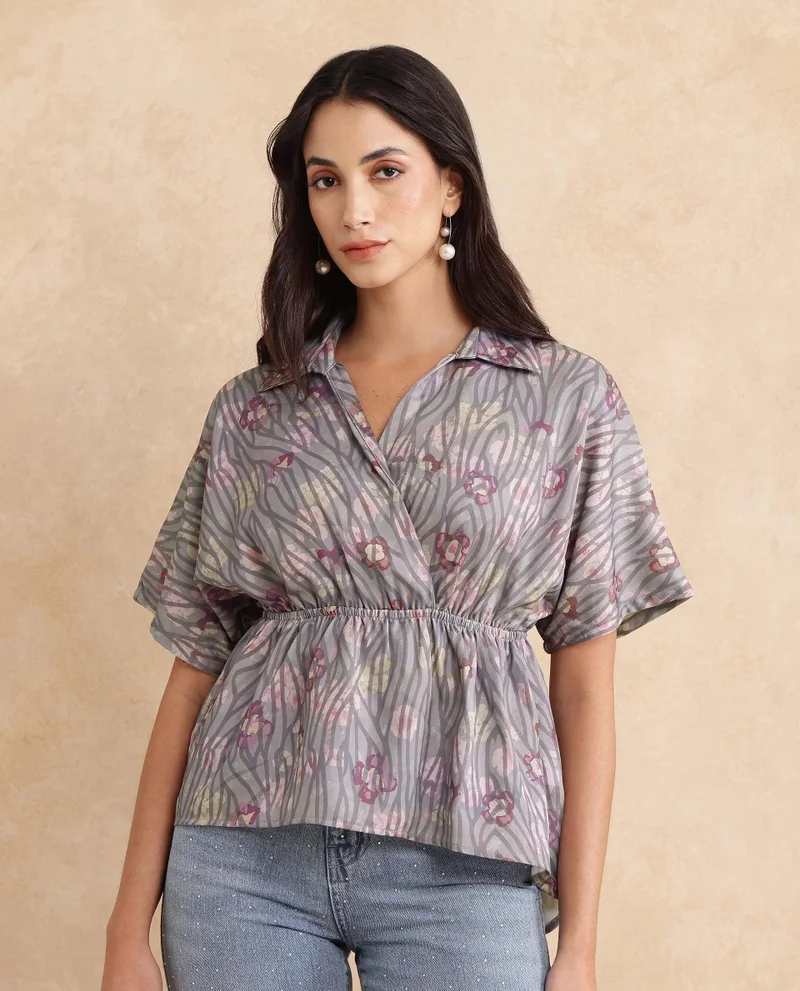 Rareism Women's Elasticated Fit And Flare Top