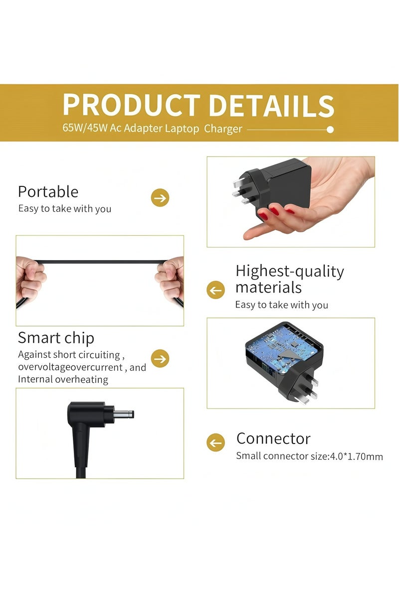 Flyview 20V 3.25A 65W 45W Laptop Charger Replacement for Lenovo IdeaPad 320 310 320S 330 330s 100 110 110S 120S 330S-15IKB Yoga 520 530, IdeaPad Flex 3 4 5 6 ADL45WCD Power Supply Adapter Cord (4.0 * 1.7 mm) - Image 3