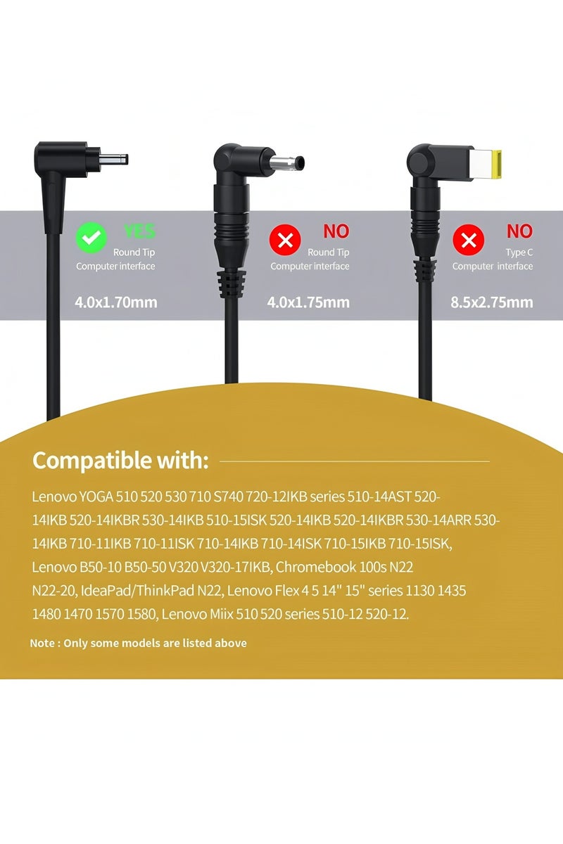 Flyview 20V 3.25A 65W 45W Laptop Charger Replacement for Lenovo IdeaPad 320 310 320S 330 330s 100 110 110S 120S 330S-15IKB Yoga 520 530, IdeaPad Flex 3 4 5 6 ADL45WCD Power Supply Adapter Cord (4.0 * 1.7 mm) - Image 2