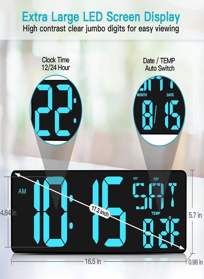 XREXS Large Digital Wall Clock with Remote Control, 17.2 Inch LED Large Display Count Up & Down Timer, Adjustable Brightness Alarm Clock with Day/Date/Temperature for Home, Gym, Office and Classroom - Image 3