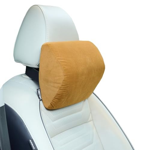 CareFoam Ultimate Memory Foam Car Neck Rest Pillow, Comfortable Rides, Superior Neck Support Cushion, Relieves Neck Pain, Tan Velvet Cover | 14 x11 x5 Inch | Small Pack of 1 - Image 1