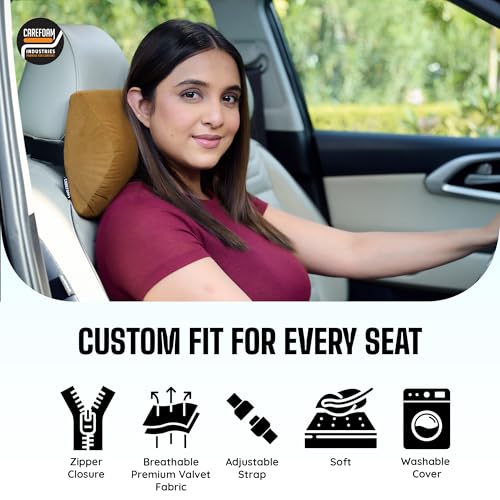 CareFoam Ultimate Memory Foam Car Neck Rest Pillow, Comfortable Rides, Superior Neck Support Cushion, Relieves Neck Pain, Tan Velvet Cover | 14 x11 x5 Inch | Small Pack of 1 - Image 4