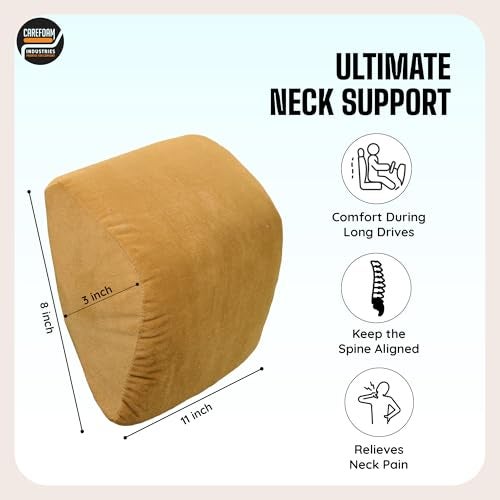 CareFoam Ultimate Memory Foam Car Neck Rest Pillow, Comfortable Rides, Superior Neck Support Cushion, Relieves Neck Pain, Tan Velvet Cover | 14 x11 x5 Inch | Small Pack of 1 - Image 2