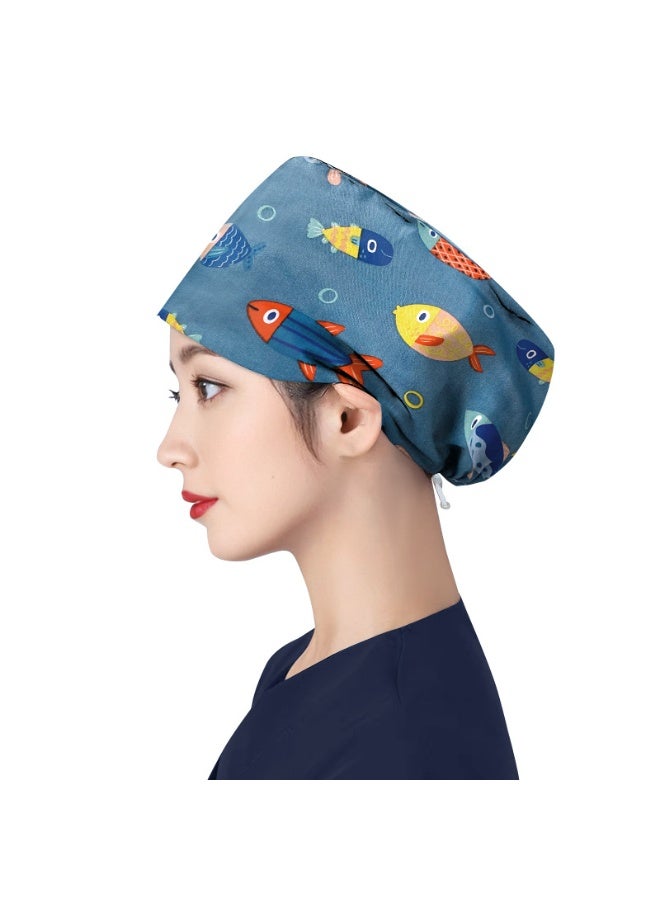 NIBEMINENT Women's Long Hair Nursing Cap Cotton Adjustable Medical Hospital Surgical Cap Unisex Anesthesiologist Nurse Working Scrub Caps