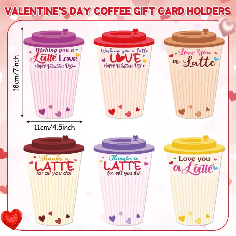 Potchen 6 Set Valentine's Day Gift Card Holders with Heart Crochet Coffee Cozy Sleeve Valentines Coffee Cup Gift Card Sleeves for Appreciation Teacher Friends Colleague Staff Party Favors - Image 3