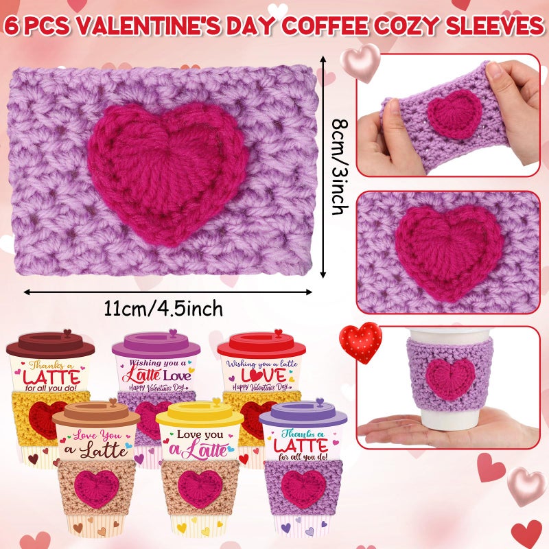 Potchen 6 Set Valentine's Day Gift Card Holders with Heart Crochet Coffee Cozy Sleeve Valentines Coffee Cup Gift Card Sleeves for Appreciation Teacher Friends Colleague Staff Party Favors - Image 4