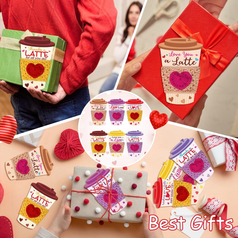 Potchen 6 Set Valentine's Day Gift Card Holders with Heart Crochet Coffee Cozy Sleeve Valentines Coffee Cup Gift Card Sleeves for Appreciation Teacher Friends Colleague Staff Party Favors - Image 5