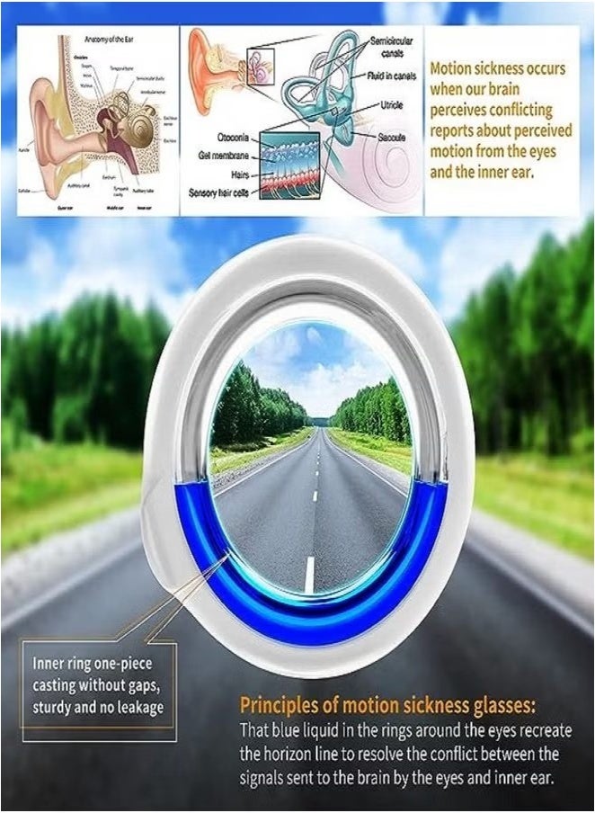 Ailily Anti- Motion Sickness Glasses, Raised Airsick Sickness Seasickness Glasses for Sport Travel Gaming, Ultra-Light Portable Nausea Relief Glasses, No Lens Liquid Glasses for Adults or Kids - Image 2