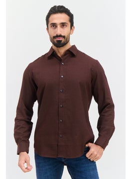 Van Heusen Men Regular Fit Microdot Print Long Sleeve Dress Shirt, Dark Brown  - Image 1