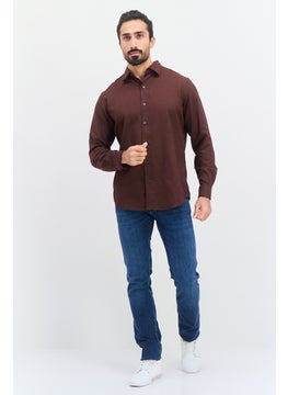 Van Heusen Men Regular Fit Microdot Print Long Sleeve Dress Shirt, Dark Brown  - Image 4