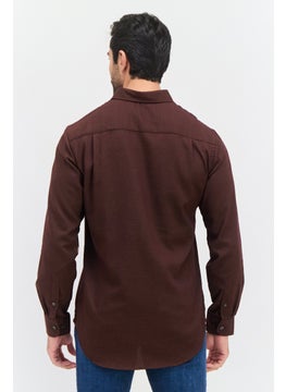 Van Heusen Men Regular Fit Microdot Print Long Sleeve Dress Shirt, Dark Brown  - Image 3