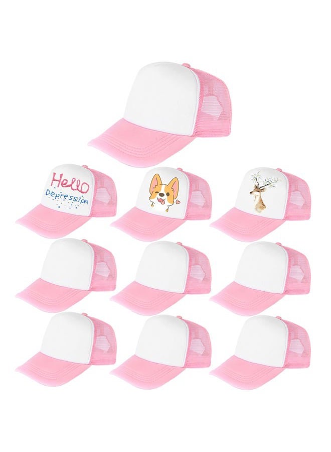 Outink 10 Pack Kids Mesh Baseball Cap Adjustable Sublimation Blank Snapback Trucker Sun Hat for Sports Outdoor, 10pack-pink White, One Size - Image 1
