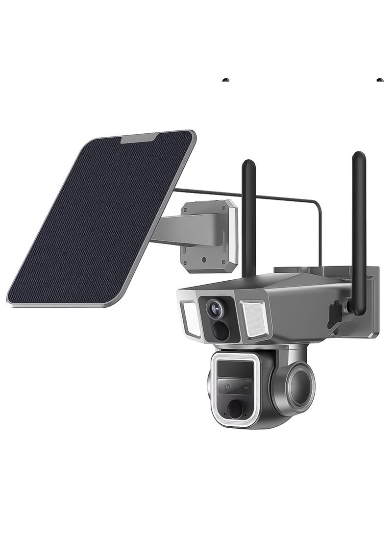 Generic Solar Triple-Lens Linkage Camera (Dual-camera Linkage) with (Infrared leds+ Spotlights) Night vision, Y7A Wi-Fi Solar CCTV Camera - Black  - Image 1