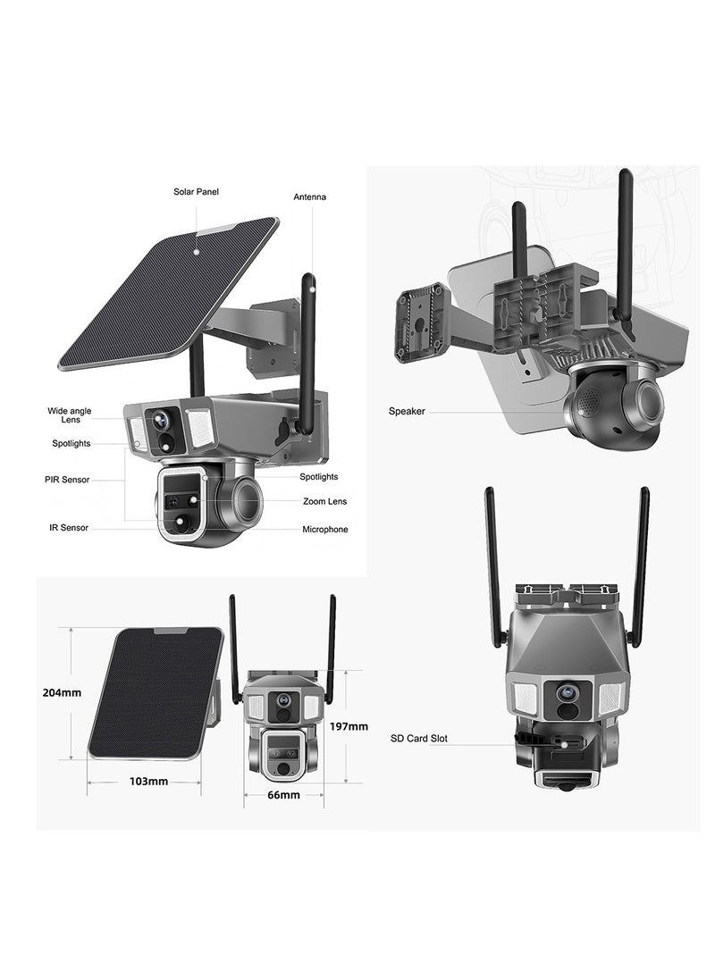 Generic Solar Triple-Lens Linkage Camera (Dual-camera Linkage) with (Infrared leds+ Spotlights) Night vision, Y7A Wi-Fi Solar CCTV Camera - Black  - Image 4