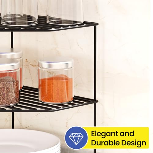 WonderStand KONA+ | 3-Tier GI Steel Corner Storage Rack With extra base shelf : A Versatile Solution to Organize Kitchen Plate and Dishes (Black) - Image 3