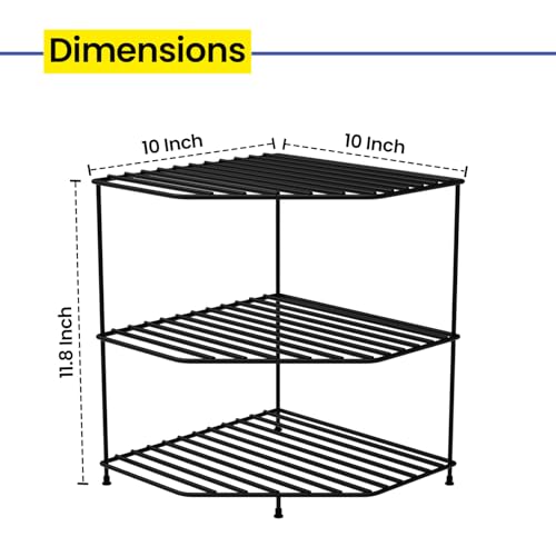 WonderStand KONA+ | 3-Tier GI Steel Corner Storage Rack With extra base shelf : A Versatile Solution to Organize Kitchen Plate and Dishes (Black) - Image 4