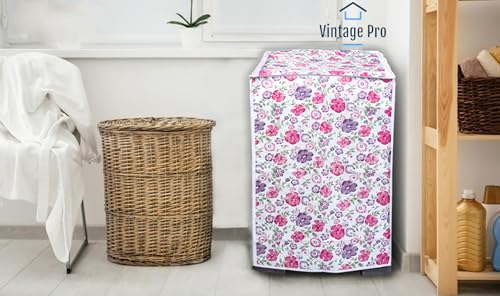 Vintage Pro Washing Machine Cover Suitable for Top Load LG 8 Kg, 8.5 Kg, 9 Kg, 9.5 Kg, 10 Kg (63cmsX63cmsX93cms, White & Pink Flower) - Image 3