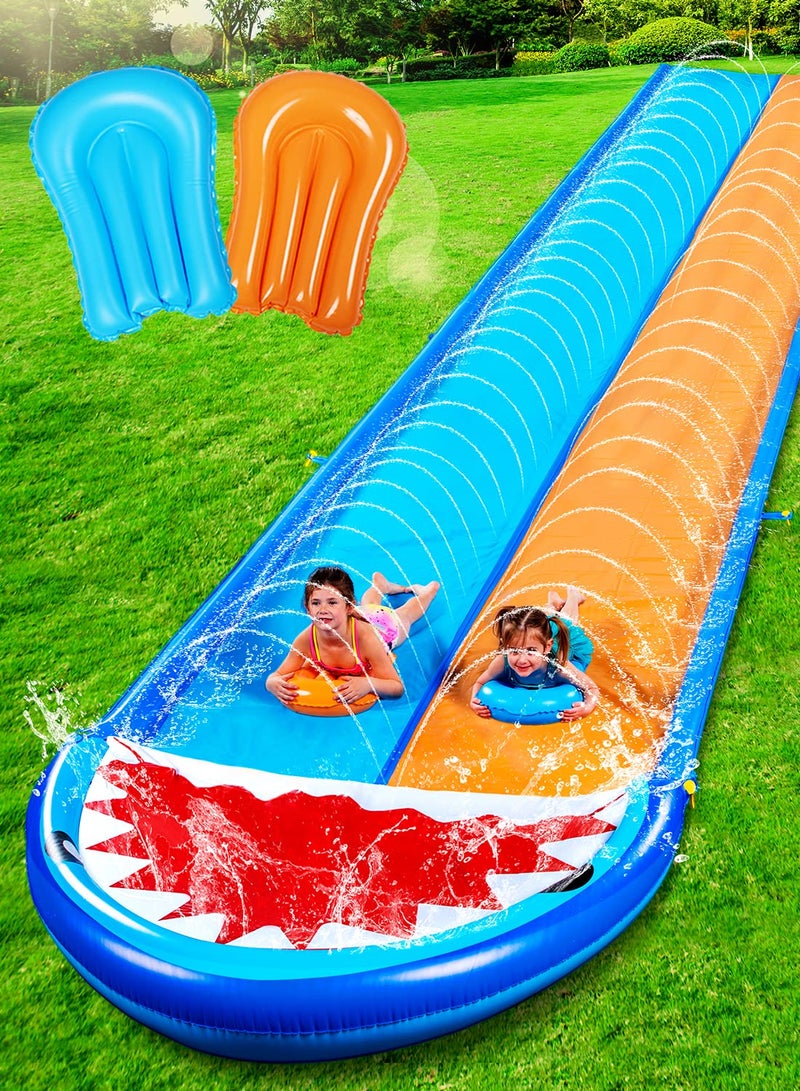 Sloosh Shark Double Water Slide 225ft Heavy Duty Lawn Water Slip with Sprinkler Slide and 2 Slip Inflatable Boards for Party Summer Yard Lawn Outdoor Play Activities - Image 2