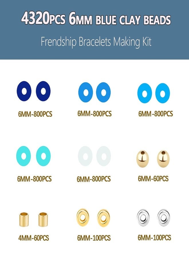 TRYV 4320PCS Blue Clay Bead Bracelet Kit, 6mm Heishi Polymer Beads & Gold/Silver Spacers for Jewelry Making, DIY Friendship Bracelets Craft Kit with Charms & Crystal Elastic Cord - Gifts for Girls, Teens, Adults - Image 4