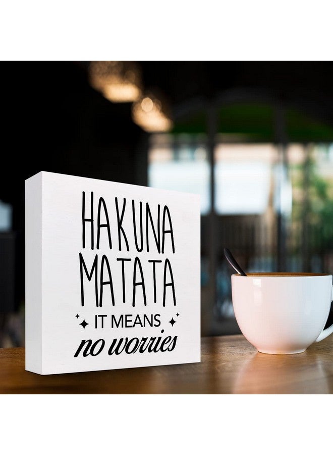 z-crange z-crange Hakuna Matata It Means No Worries Wood Block Sign Desk Decor, InspirationalWooden Box Plaque Sign Desk Decor for Home Office Shelf Table Decorations - Image 3