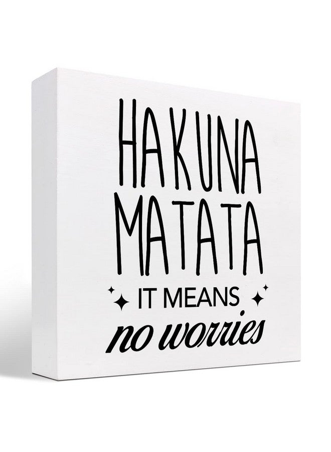 z-crange z-crange Hakuna Matata It Means No Worries Wood Block Sign Desk Decor, InspirationalWooden Box Plaque Sign Desk Decor for Home Office Shelf Table Decorations - Image 1