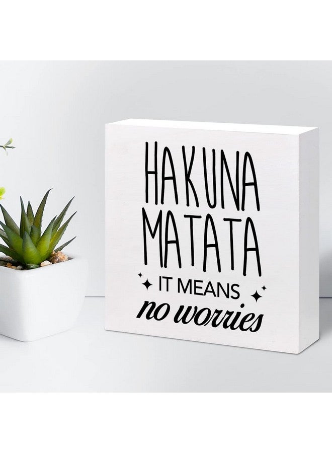 z-crange z-crange Hakuna Matata It Means No Worries Wood Block Sign Desk Decor, InspirationalWooden Box Plaque Sign Desk Decor for Home Office Shelf Table Decorations - Image 5