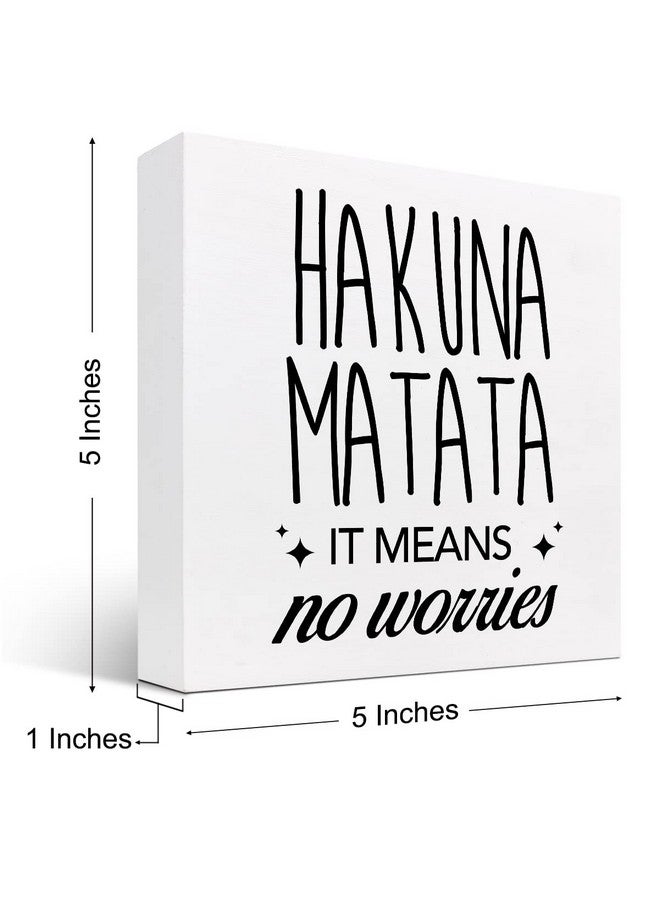 z-crange z-crange Hakuna Matata It Means No Worries Wood Block Sign Desk Decor, InspirationalWooden Box Plaque Sign Desk Decor for Home Office Shelf Table Decorations - Image 2