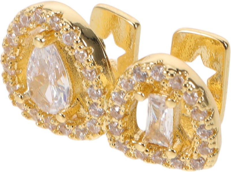 Hip Hop Tooth Grill Double Hollow out Metal Caps with Large Zircon Bling, Gold Color Dental Jewelry for Adults, Rapper Accessories for Costume and Cosplay - Image 1