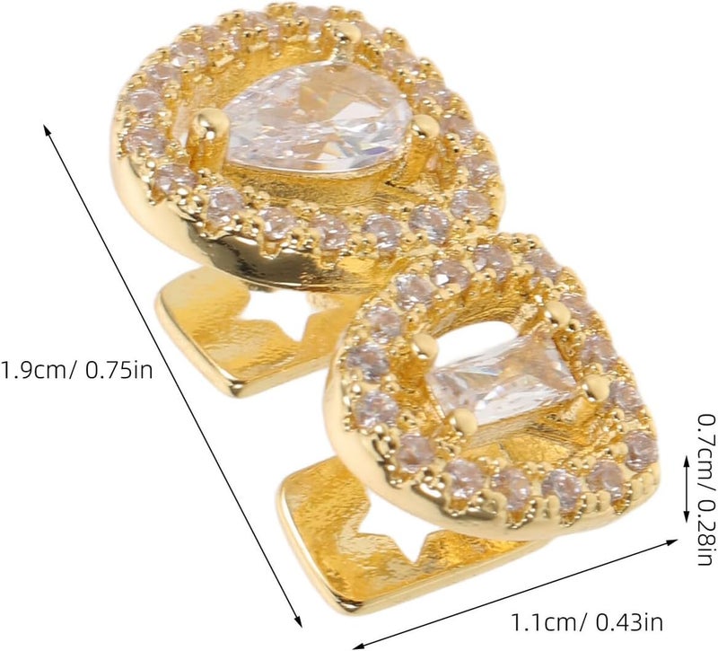 Hip Hop Tooth Grill Double Hollow out Metal Caps with Large Zircon Bling, Gold Color Dental Jewelry for Adults, Rapper Accessories for Costume and Cosplay - Image 2