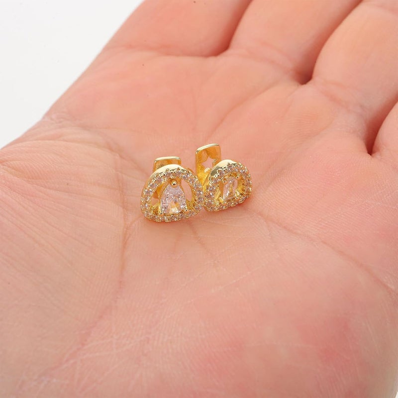 Hip Hop Tooth Grill Double Hollow out Metal Caps with Large Zircon Bling, Gold Color Dental Jewelry for Adults, Rapper Accessories for Costume and Cosplay - Image 4
