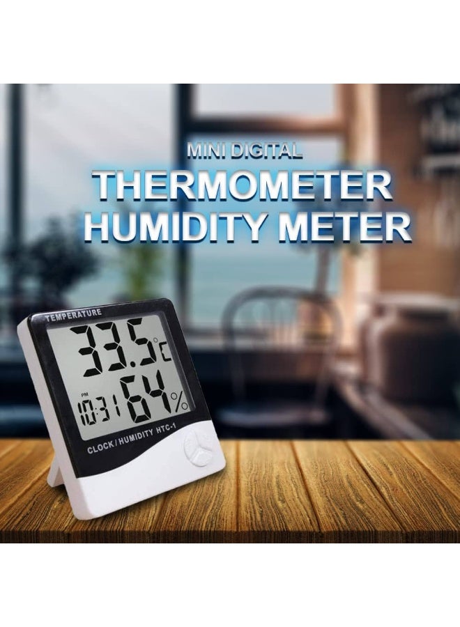 إتش تي سي جهاز HTC-1 الرقمي لقياس درجة الحرارة والرطوبة مع ساعة ومنبه - شاشة LCD كبيرة للمنزل والمكتب - Image 3