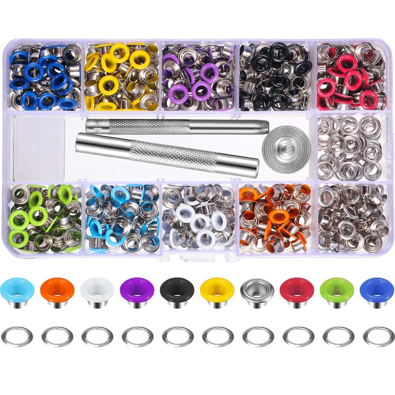 Bememo 400 Sets 3/16 Inch Multi-Color Grommets Kit Metal Eyelets with Installation Tools and Instructor in Clear Box - Image 1
