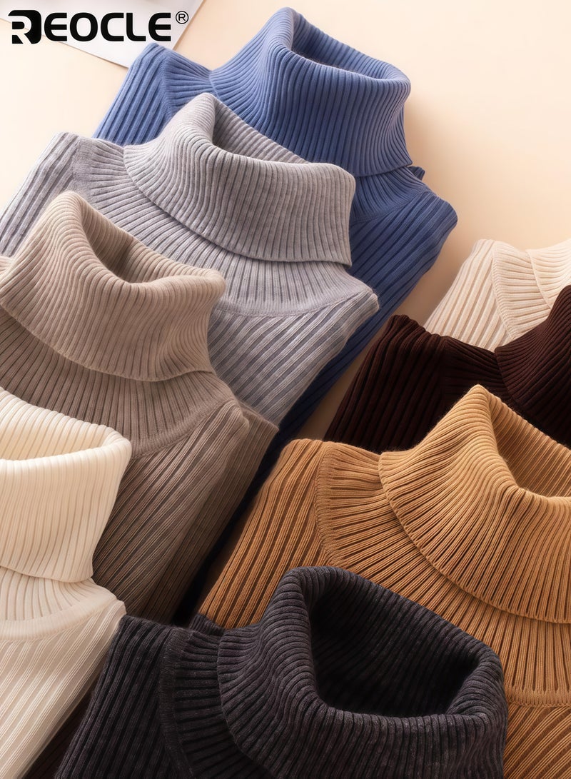 REOCLE Women's Turtleneck Sweater with Ribbed Knit Design and Warm Wool Blend Slim Fit Top with Commute Ready Style for Office Professional Wear - Image 5