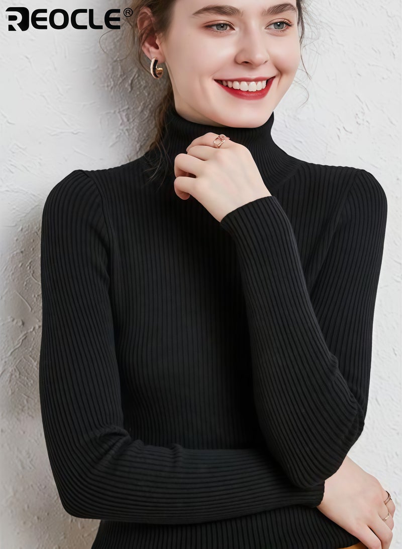 REOCLE Women's Turtleneck Sweater with Ribbed Knit Design and Warm Wool Blend Slim Fit Top with Commute Ready Style for Office Professional Wear - Image 4